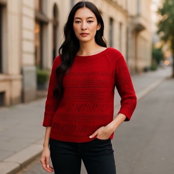 St. John's Bay Sweaters - St. John’s Bay Women’s Ladybug Red Cable- Knit Sweater‎ Size XL Cotton Blend NWT